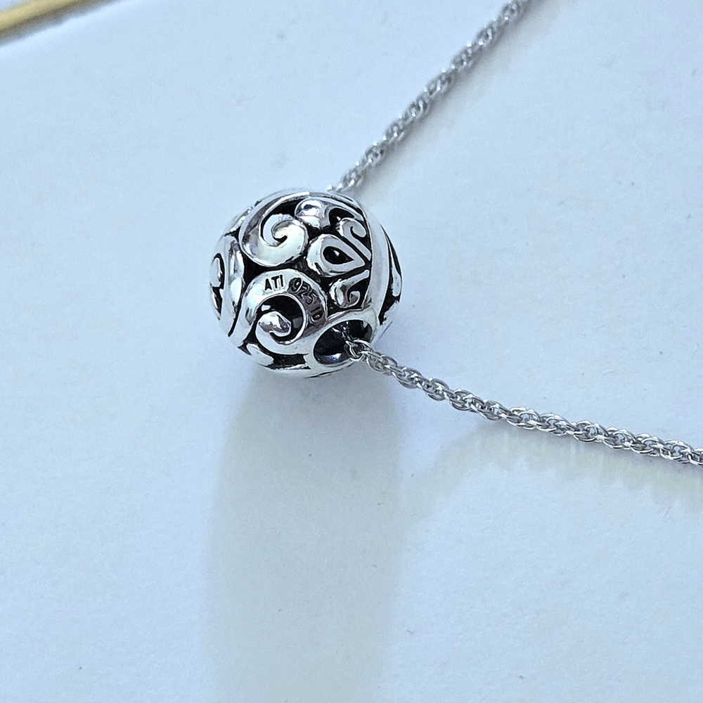 Annika Witt Sterling Silver🤍 Floating🛶 Scroll📜 Ball⚾️ Pendant Necklace - - Picture 11 of 15